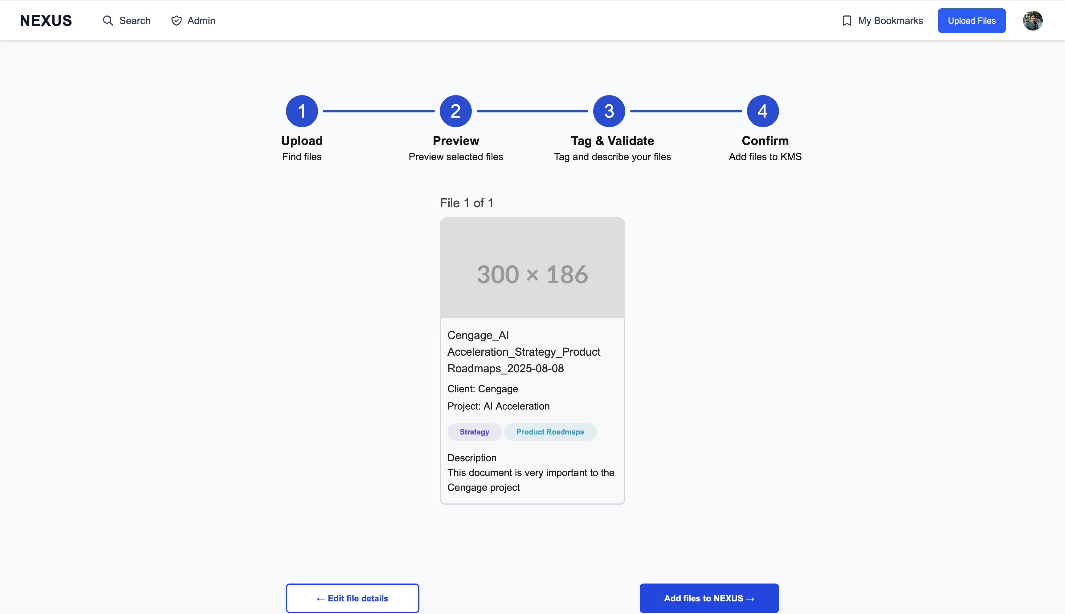 Upload confirmation screen